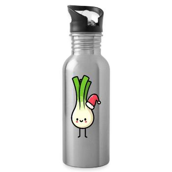 Kawaii Leek Santa Claus - Water bottle with straw - silver - Right