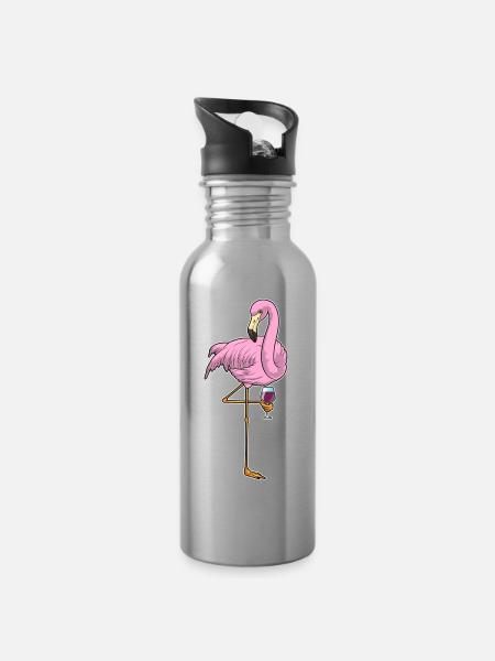Flamingo Rotwein - Trinkflasche mit integriertem Trinkhalm - Lightsilver