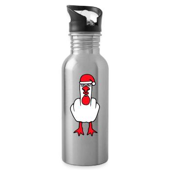 Seagull Middle Finger Fuck You Angry Christmas - Water bottle with straw - silver - Right