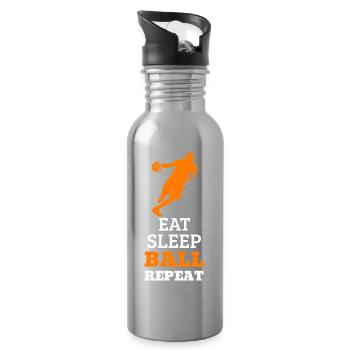 Essen. Schlafen. Ball. Wiederholen. – Orangefarbenes Design - Trinkflasche mit integriertem Trinkhalm - Lightsilver - Rechts