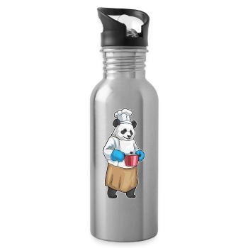 Cuisinier panda Cuisson de la marmite - Gourde avec paille intégrée - argent clair - Droite