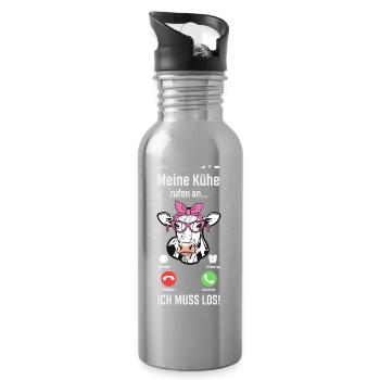 Meine Kühe Rufen An Ich Muss Los Bauer Bäuerin - Trinkflasche mit integriertem Trinkhalm - Lightsilver - Rechts