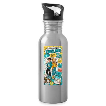 Sternzeichen Zwillinge - Zwei Ideen, sieben Pläne - Trinkflasche mit integriertem Trinkhalm - Lightsilver - Rechts