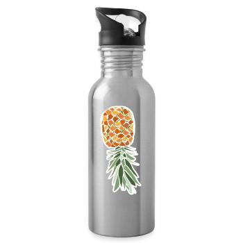 Upside-down Pineapple – Tropical Illustration - Water bottle with straw - silver - Right