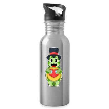 Turtle Groom Heart Wedding - Water bottle with straw - silver - Right