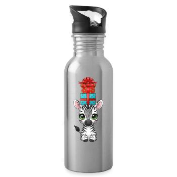 Cute Zebra Comic Christmas Balancing Christmas - Water bottle with straw - silver - Right