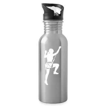 Climber Silhouette Bouldering & Mountaineering - Water bottle with straw - silver - Right