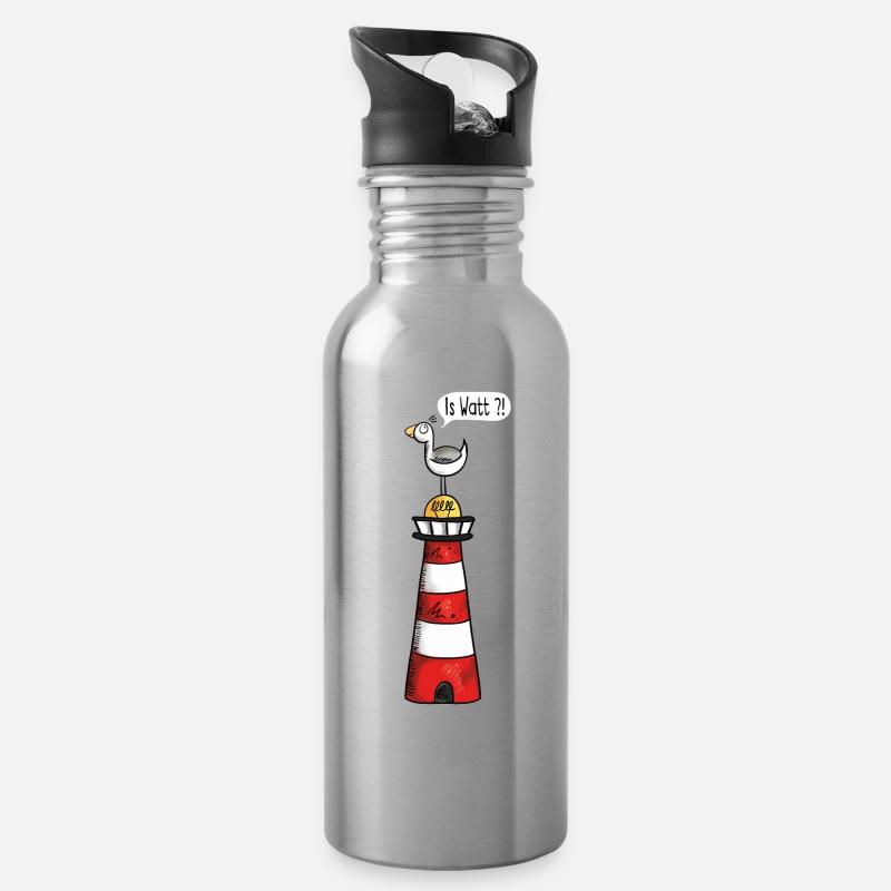 Is Watt Möwe - Nordsee - Leuchtturm - Geschenk - Trinkflasche mit integriertem Trinkhalm - Lightsilver