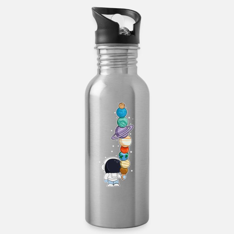 Astronaut mit Eis - Trinkflasche mit integriertem Trinkhalm - Lightsilver