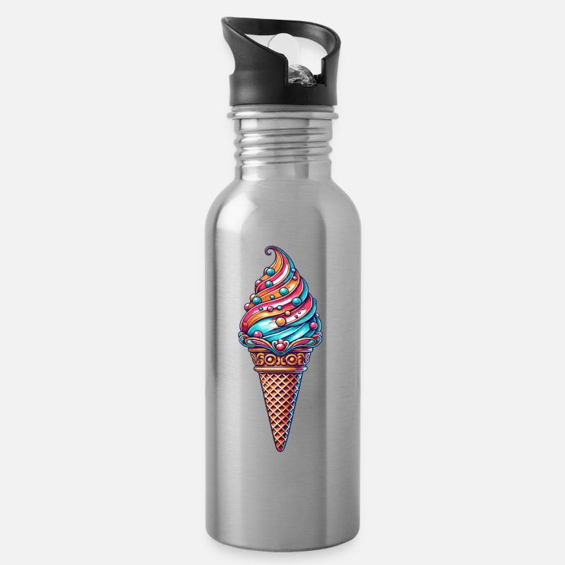 Création de glaces colorées aux couleurs vives - Gourde avec paille intégrée - argent clair