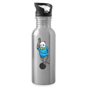 Panda Bowling Bowling Ball - Water bottle with straw - silver - Right