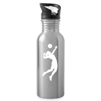 Volleyball player silhouette volleyball - Water bottle with straw - silver - Right