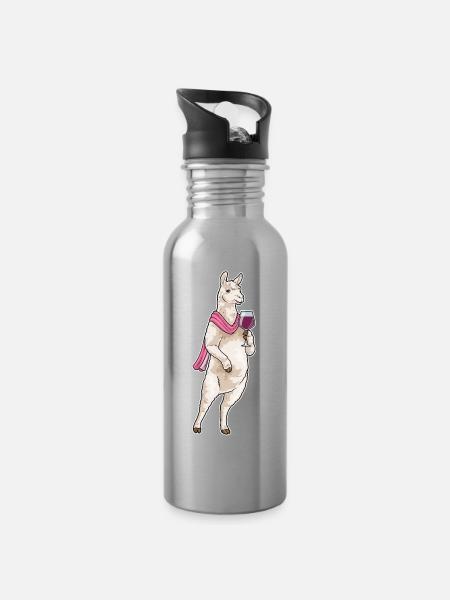 Lama Rotwein - Trinkflasche mit integriertem Trinkhalm - Lightsilver