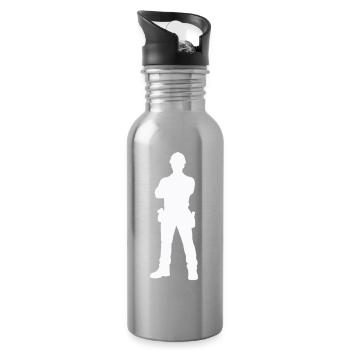 Construction Worker Construction Silhouette - Water bottle with straw - silver - Right