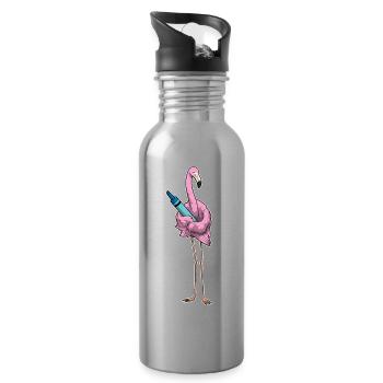 Flamingo Schüler Wachsmalstift Schule - Trinkflasche mit integriertem Trinkhalm - Lightsilver - Rechts