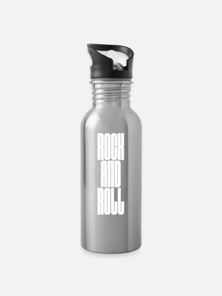 Rock'n'Roll Bold Typografie - Trinkflasche mit integriertem Trinkhalm - Lightsilver