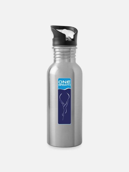 Freitauchen Emblem ONE Breath - Trinkflasche mit integriertem Trinkhalm - Lightsilver