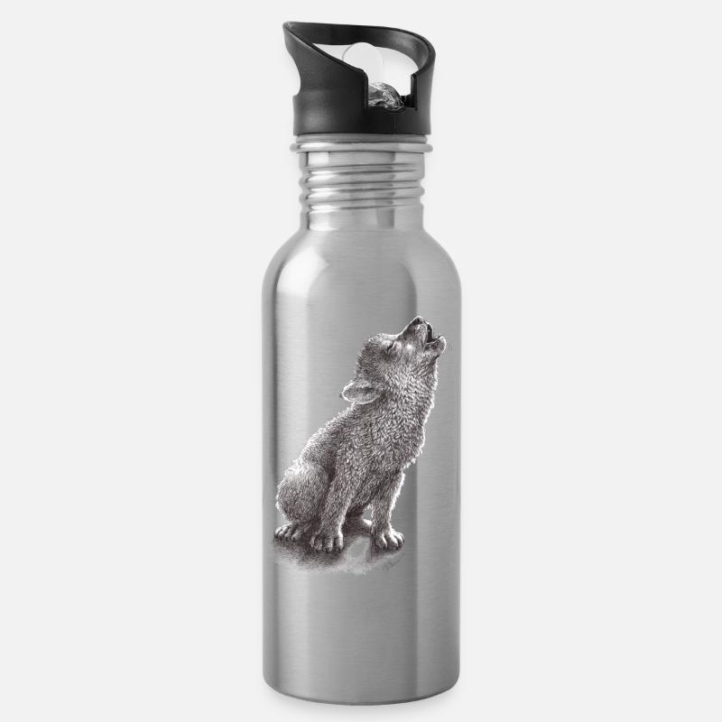 Jeune loup hurlant - Gourde avec paille intégrée - argent clair