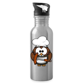 Chouette au style de bande dessinée alimentaire BBQ - Gourde avec paille intégrée - argent clair - Droite