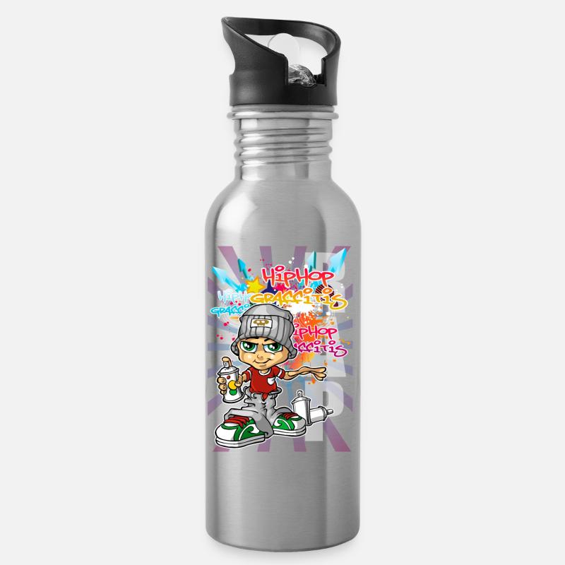 Graffiti boy background - Trinkflasche mit integriertem Trinkhalm - Lightsilver