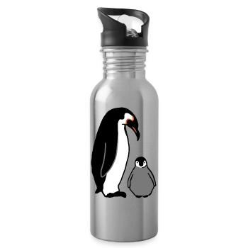 Pingouin avec bébé - Gourde avec paille intégrée - argent clair - Droite