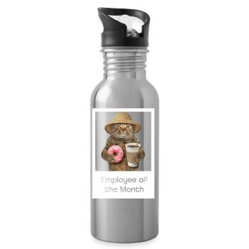 Cat Design -Cat Shirt - Employee of the month - Water bottle with straw - silver - Right