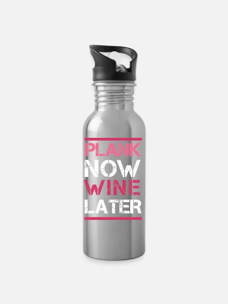 Plank Now Wein später - Trinkflasche mit integriertem Trinkhalm - Lightsilver