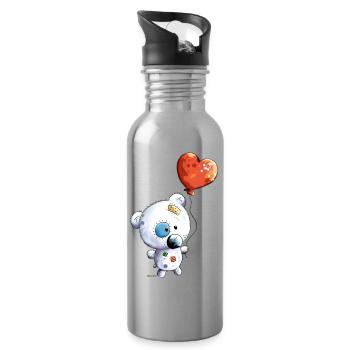 Teddy with balloon - Water bottle with straw - silver - Right