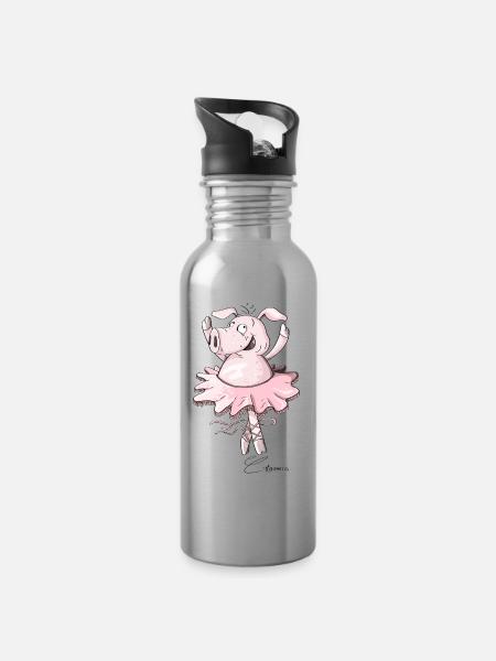 Ballett Schwein I Prima Ballerina - Trinkflasche mit integriertem Trinkhalm - Lightsilver