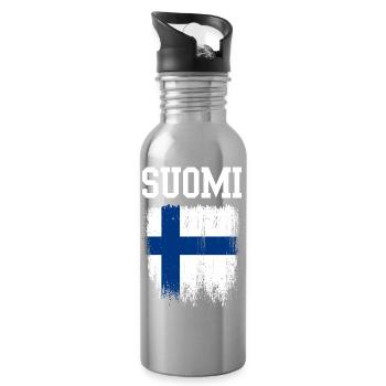 Suomi Distressed Finnish Flag - Water bottle with straw - silver - Right