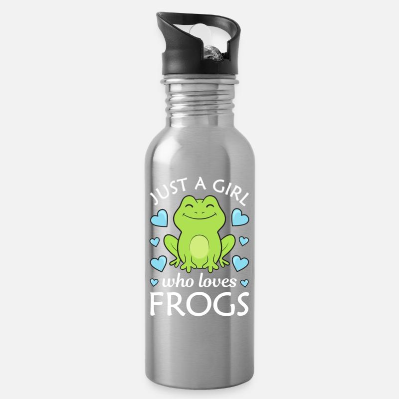 Frosch Frösche - Trinkflasche mit integriertem Trinkhalm - Lightsilver
