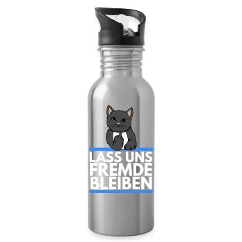 Hater Katze - Lass uns Fremde bleiben - Trinkflasche mit integriertem Trinkhalm - Lightsilver - Rechts