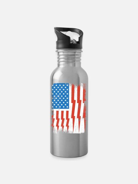 Elektriker US Flagge - Trinkflasche mit integriertem Trinkhalm - Lightsilver
