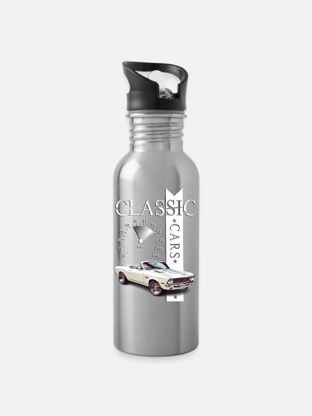 Classic Car - Trinkflasche mit integriertem Trinkhalm - Lightsilver