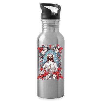 Jesus Christ - Water bottle with straw - silver - Right