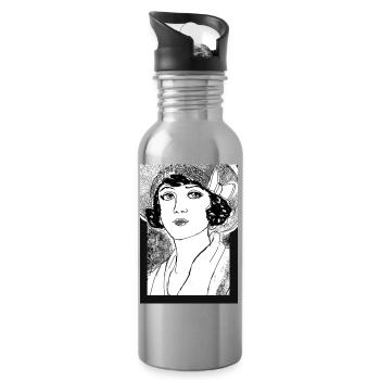 Lady Noir Portrait (Schwarz & Weiß) - Trinkflasche mit integriertem Trinkhalm - Lightsilver - Rechts