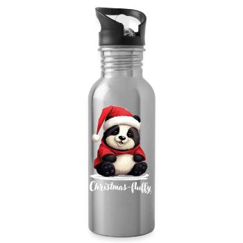 Christmas, Panda bear, chubby panda, fluffy - Water bottle with straw - silver - Right