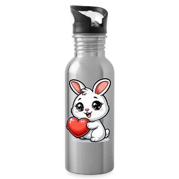 Cadeau de la Saint-Valentin lapin - Love & Romance - Gourde avec paille intégrée - argent clair - Droite