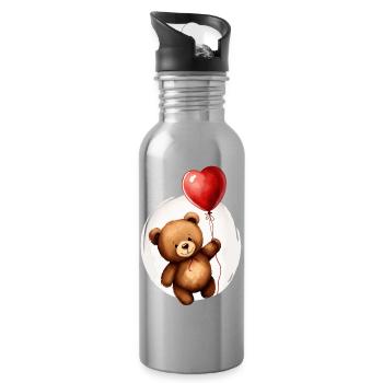 Bär mit Ballon - Trinkflasche mit integriertem Trinkhalm - Lightsilver - Rechts