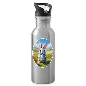 Easter Bunny with Egg, Oval - Water bottle with straw - silver - Right