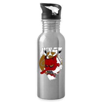 Japanische Dämonenmaske - Trinkflasche mit integriertem Trinkhalm - Lightsilver - Rechts