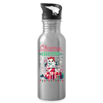 Chat espiègle en bas - Style de Noël laid - Gourde avec paille intégrée - argent clair - Droite