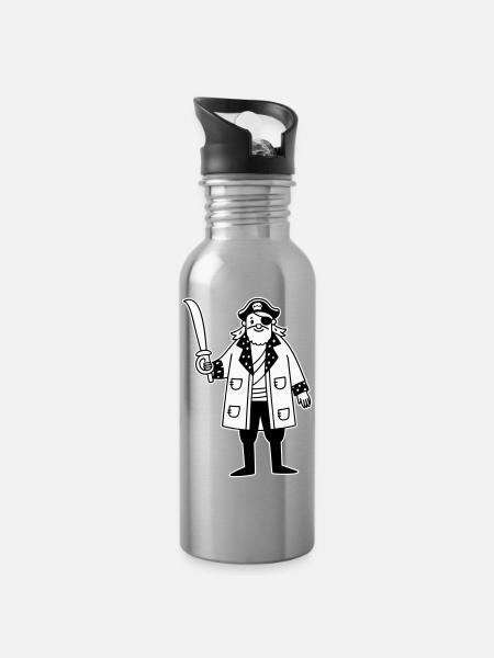 Pirat - Trinkflasche mit integriertem Trinkhalm - Lightsilver