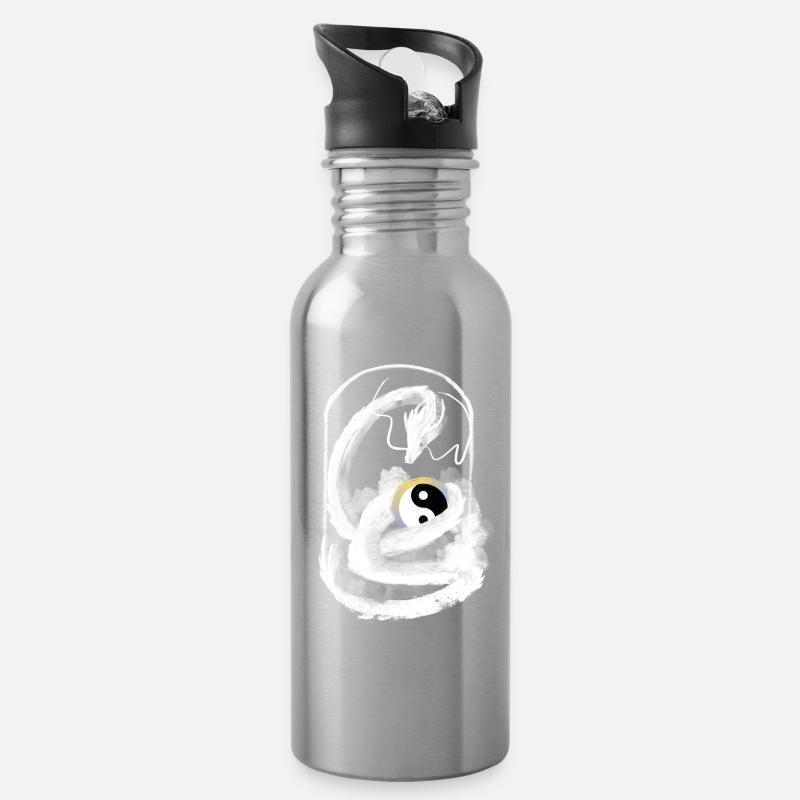 Dragon Tai Chi dunkel - Trinkflasche mit integriertem Trinkhalm - Lightsilver