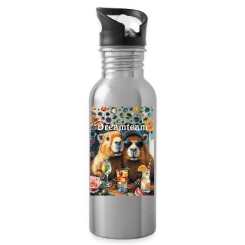 Dreamteam Capybara Couple Teamwork Freizeit - Trinkflasche mit integriertem Trinkhalm - Lightsilver - Rechts