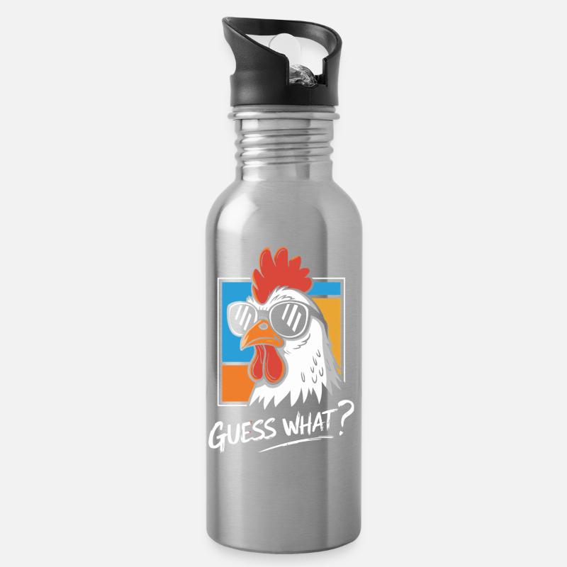 Coq drôle avec impression de lunettes de soleil - Gourde avec paille intégrée - argent clair