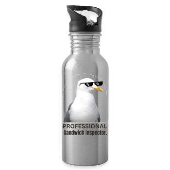 Humorous Seagull with Sunglasses T-Shirt - Water bottle with straw - silver - Right