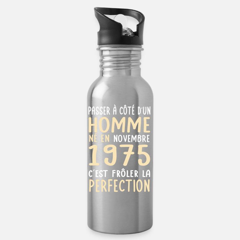 50. Geburtstag - geboren im November 1975 - Trinkflasche mit integriertem Trinkhalm - Lightsilver