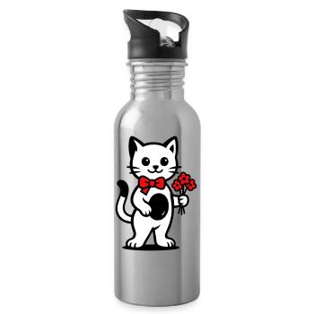 Amoureux des chats kawaii avec ruban rouge - Gourde avec paille intégrée - argent clair - Droite