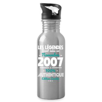 18th Birthday - Legends born November 2007 - Water bottle with straw - silver - Right